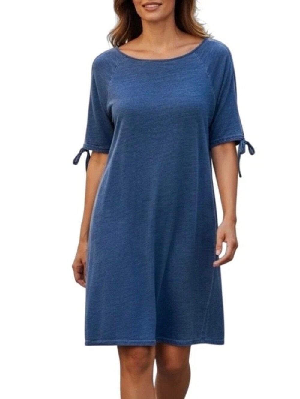 Jane and Delancey Women's Shift Dress S Blue Denim Wash Cotton Open Short Sleeve
